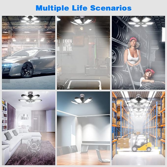 LED Garage Light - 160W LED Garage Ceiling Light 16000LM 6500K Super Bright Garage Lighting with 6 Deformable Panels Screw in Shop Light for Basement Workshop Warehouse Attic