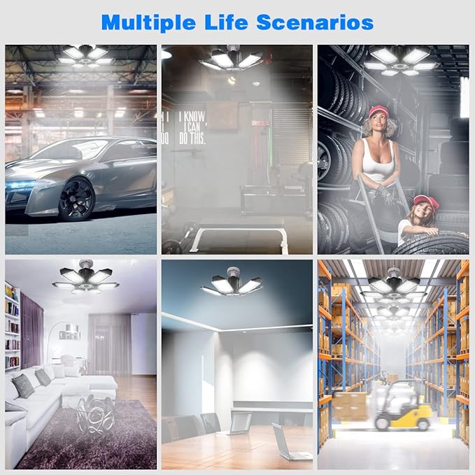 LED Garage Light - 160W LED Garage Ceiling Light 64000LM 6500K Super Bright Garage Lighting w/ 6 Deformable Panels Screw in Shop Light for Basement Workshop Warehouse Attic - 4Pack
