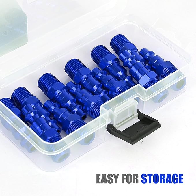 Air Hose Fittings, 12 Pieces I/M Industrial Type Air Plugs with 1/4" NPT Male Threads, Blue