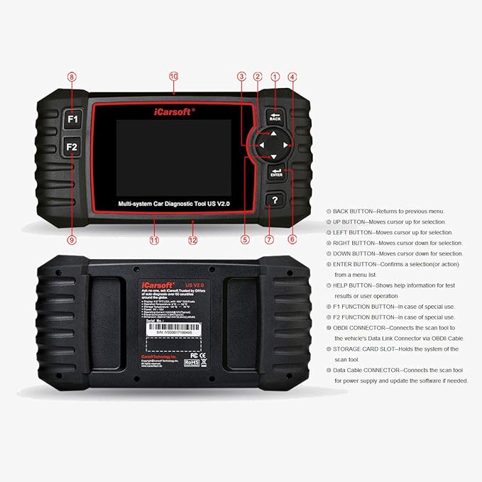iCarsoft US V2.0 Diagnostic Scan Tool for American Vehicles Ford/GM (Cherolet/Buick/Cadillac/GMC)/Chrysler/Jeep/Holden +Oil Reset +EPB+BMS+DPF+SAS+ETC+BLD+INJ