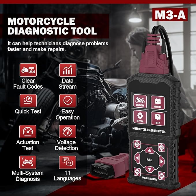 Motorcycle Diagnostic Tool,OBDII Motorcycle Fault Code Readers Scan Tools with Quick Test & Actuation Tests Motorcycle Scan Tool Compatible for Yamaha 2/3/4P Honda Kawasaki 4-6P OBDII
