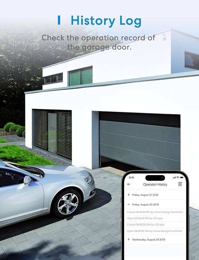 meross Smart Garage Door Opener Remote with External Antenna, Up to 3 Single Doors, Compatible with Apple HomeKit, Amazon Alexa, Google Assistant, SmartThings, App Control, No Hub Needed