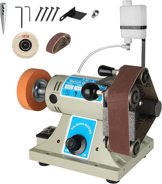 Multifunctional Wet & Dry Belt Sander,Rock Polisher,Variable Speed 1250-10000RPM, 350W Powerful Motor, Water Cooling System, Ideal for Metal, Wood, and Gemstone Polishing