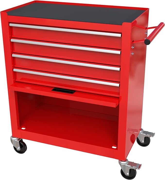 Rolling Tool Chest Metal Tool Box with Wheels Tool Cabinet Portable Tool Box with Wheels 4 Drawers Tool Cabinet with Tool Sets for Garage& storehouse, Bright Red