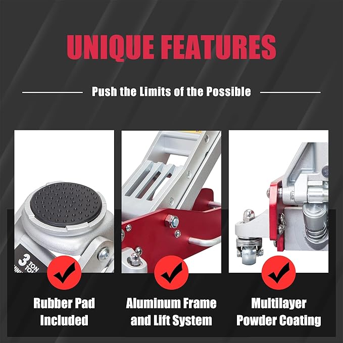 BIG RED AT830003XLR-1 Torin Low Profile Aluminum Floor Jack with Double Quick Lift Pump, 3 Ton (6,000 lb.) Capacity, Red