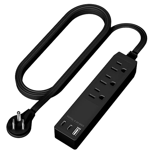 LIDER Outlet Extender with 3 Receptacles, USB Type-A and 2 USB Type-C Port, Ultra-Thin Flat-Plug with Cord Extender, 3-Outlet Power Strip, Slim Angled Design, Modern, 5ft Cord, Black