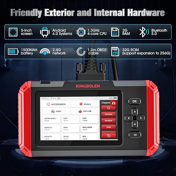 KINGBOLEN S800 OBD2 Automotive Scanner,Car Diagnostic Tool,4-System Scan (Engine/TCM/ABS/SRS) with 15 Resets,Oil SAS TPMS Gear Brake Bleed Reset,Automotriz Code Reader, AutoVIN,Lifetime Fr-ee Update