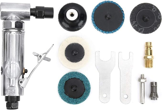 Mini Air Sander Right Angle Air Die Grinder 20000-25000rpm Pneumatic Grinding Polishing Tool Kit with Emery Disk Car Polisher Sets for Auto Body Work(European Connector)