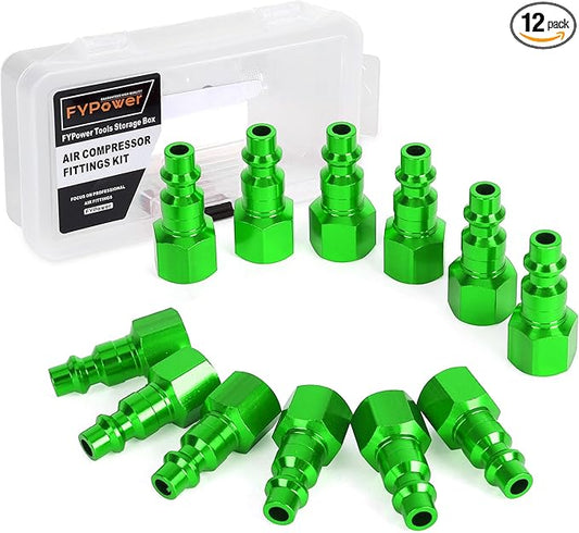 Air Hose Fittings, 12 Pieces I/M Industrial Type Air Plugs with 1/4" NPT Female Threads, Green