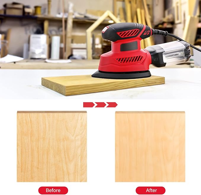Detail Sander, 130W Compact Electric Sander, 14000 RPM, with 20PCS Sandpaper Mouse Sander, Hand Sanders with Multi-Function efficient Dust Box Collection System, Suitable for Sanding, Polishing, etc.