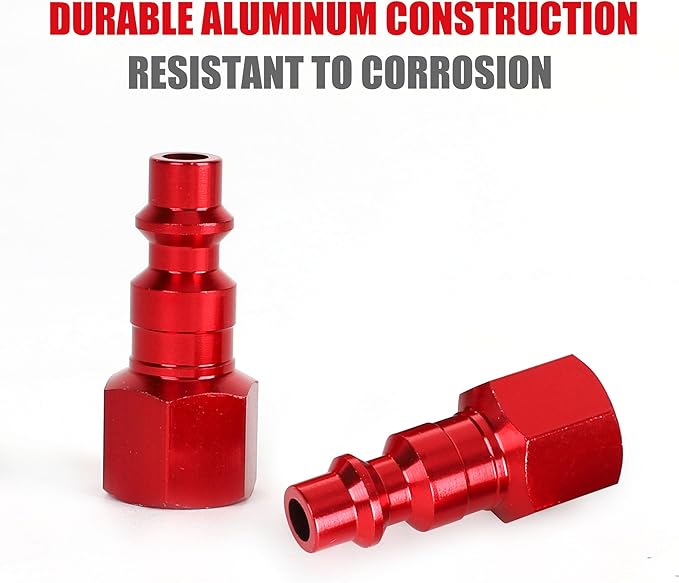 Air Hose Fittings, 12 Pieces I/M Industrial Type Air Plugs with 1/4" NPT Female Threads, Red
