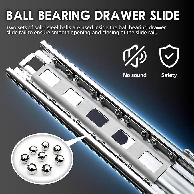 AOLISHENG 1 Pair Heavy Duty Drawer Slides with Lock 12 14 16 18 20 22 24 26 28 30 32 34 36 38 40 Inch 150 lb Load Capacity Side Mount Full Extension Ball Bearing Cabinet Locking Rail Tool Box Runner