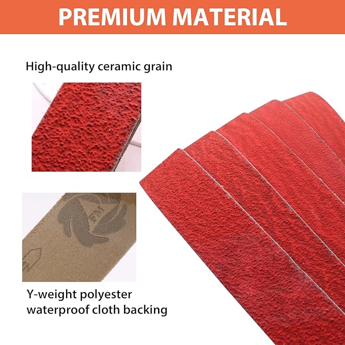2 x 72 Grinding Belts, 2x72 Inch Ceramic Sanding Belt, 1 Pc Each of 36/40/60/80/120 Grits Sander Belts Assortment for Metal Knife Sharpening, 5 Pack(2x72in)