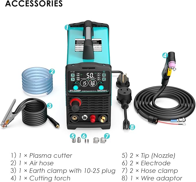 Plasma Cutter, Pilot Arc [Air Sensor Technology] 110/220V BTC500DP 10th Generation, 50Amps Screen Display Digital Plasma Cutting Machine (BTC500DP 10GEN 110/220V)