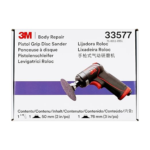 3M Pistol Grip Disc Sander, 33577, 18,000 RPM, 50mm and 75mm, 1 per box, Automotive Tool for Abrasive Disc Grinding, Weld Cleanup, Paint-Stripping