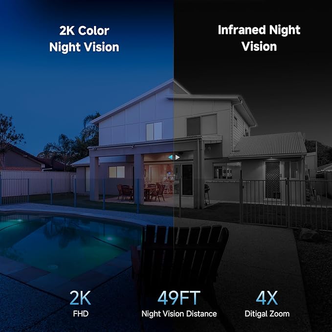 2K Solar Security Cameras Wireless Outdoor, 2PCS Outdoor Camera Wireless with 360° View, Cameras for Home Security with Color Night Vision/2-Way Audio, 2.4GHz Wi-Fi Only
