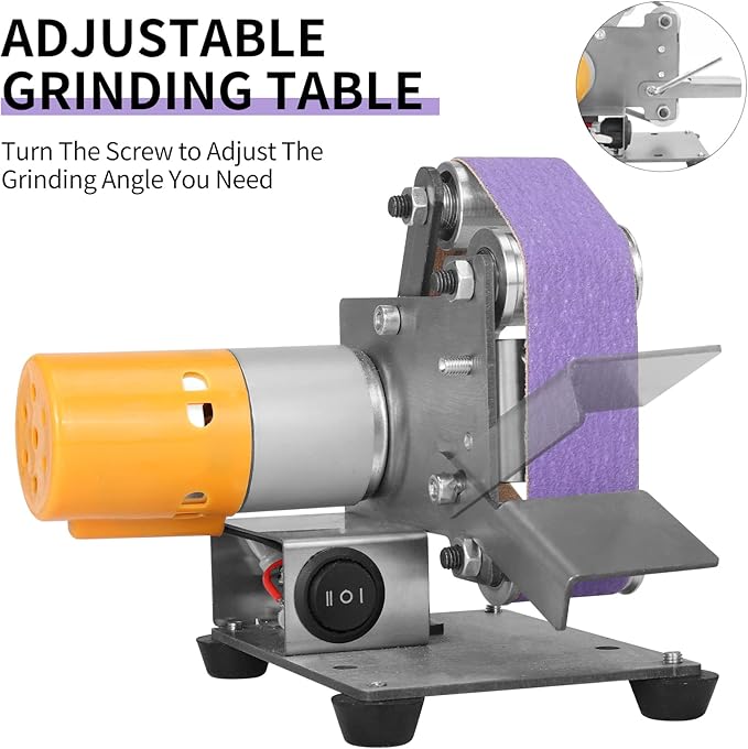 NunDunco Mini Belt Sander - Electric Bench Grinder Sanding Machine, 7 Adjustable Table Top Grinder Polisher for DIY Woodworking, Metal Grinding, Knife Making, jewelry Making