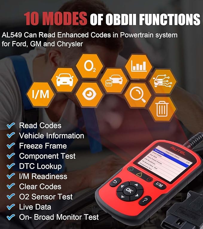 Autel OBD2 Scanner AutoLink AL549 Code Reader with AutoVin Diagnostic Tool Color-Coded Fault and IM Readiness Universal Car Battery Test Enhanced PCM and ABS Coverage Upgrade Ver. of Autel AL519