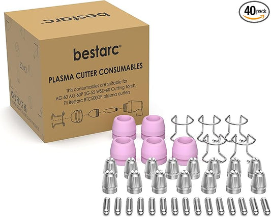 AG60P Plasma Cutter Consumables Cutting Torch Tip Nozzles 40 pcs Suitable for AG60 WSD60 AG60P BTC500DP BTC650DP