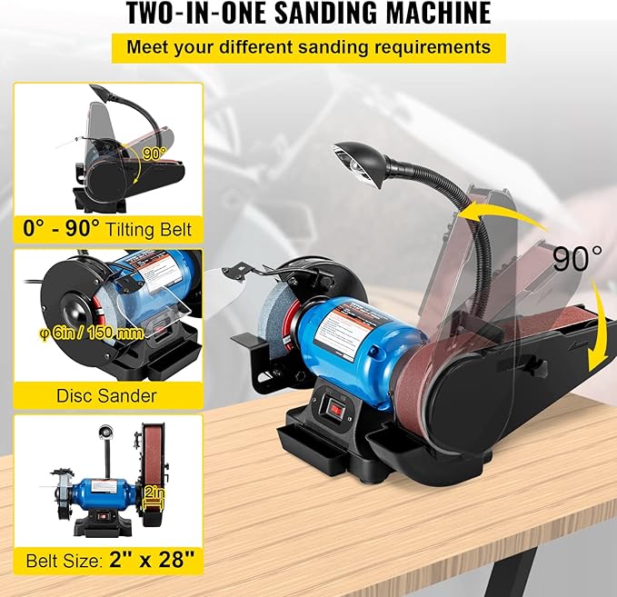 VEVOR 5" Disc Sander and 1" x 30" Belt Sander Combo with 2.5A Induction Motor, Powerful Woodworking Bench Sander with 0-45° Adjustable Cast Aluminum Work Table
