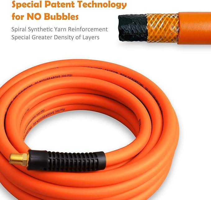 22 Pieces Air Compressor Accessories kit, 3/8 inch x 25 ft Hybrid Air Compressor Hose Kit, 1/4" NPT Quick Connect Air Fittings, Tire Inflator Gauge, Heavy Duty Blow Gun, Swivel Plugs