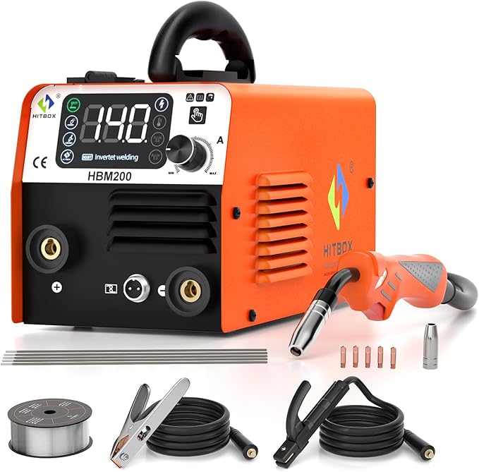 HITBOX 140A MIG Welder 110V, Flux Core Welder/Stick ARC/Lift TIG 3 In 1 Gasless MIG Welding Machine with Synergy Dual Voltage IGBT Inverter Welder