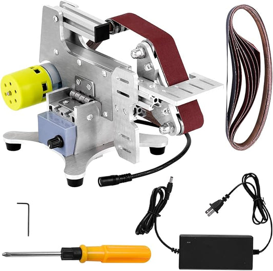Electric Belt Sander Knife Sharpener 1.2 x 21-Inch with Variable Speed Control, Benchtop Sanding Belt Machine Diy Belt Grinding Polishing Machine for Metal Working, Knife Making and Woodworking