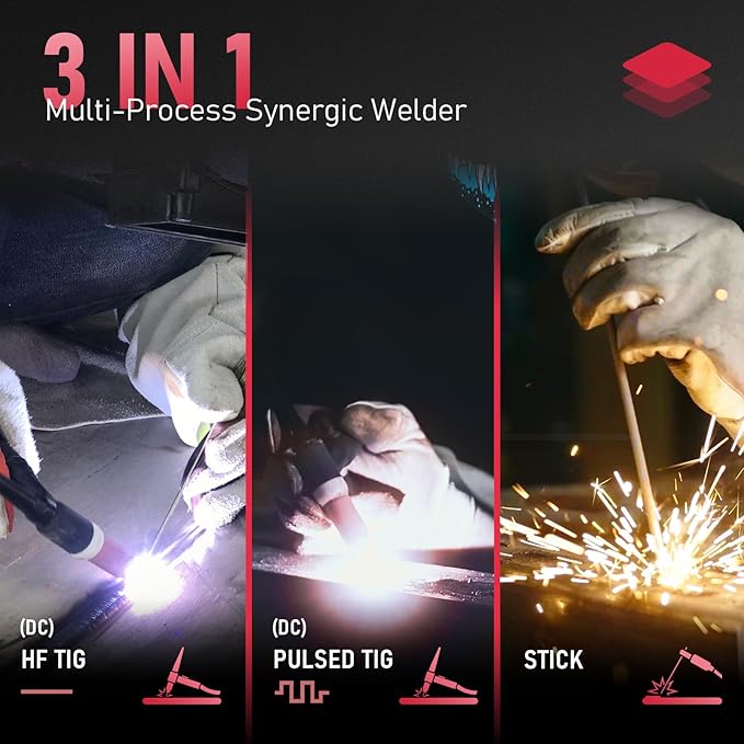 YESWELDER TIG Welder With Pulse 205Amp Large LED Display, STICK/DC TIG/PULSE TIG 3 In 1, 110&220V Dual Voltage TIG Welding Machine TIG-205P