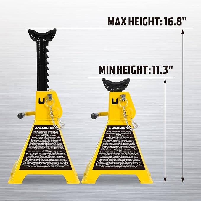Car Jack Stands 3 Ton (6,600 LBs) Capacity, Extra Reinforced Double Locking Car Lifting Stand Adjustable Jack Stand, Fits Automotive Small Pick-Up Yellow, 2 Packs