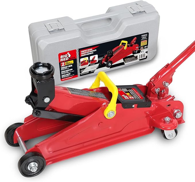 BIG RED TAM82012-1 Torin Low Profile Hydraulic Trolley Service/Floor Jack with Blow Mold Carrying Storage Case, 2 Ton (4,000 lb) Capacity, Red