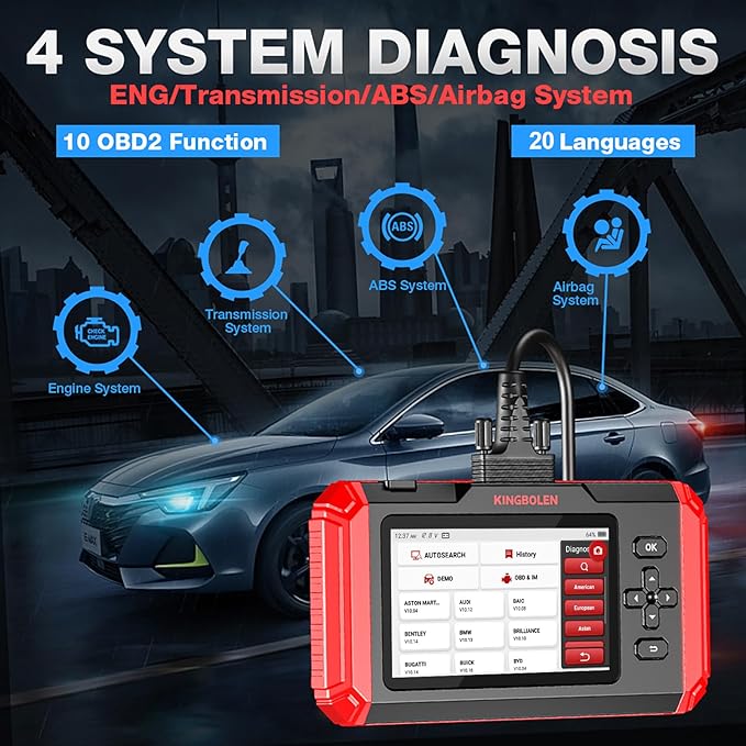 KINGBOLEN S800 OBD2 Automotive Scanner,Car Diagnostic Tool,4-System Scan (Engine/TCM/ABS/SRS) with 15 Resets,Oil SAS TPMS Gear Brake Bleed Reset,Automotriz Code Reader, AutoVIN,Lifetime Fr-ee Update