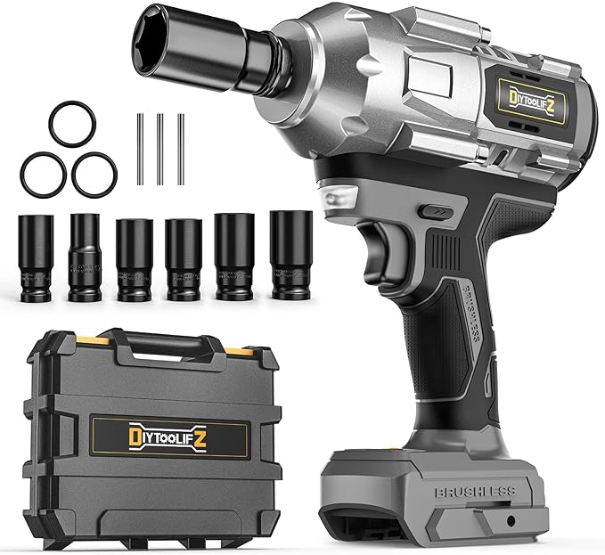 Cordless Impact Wrench 1/2 inch for Dewalt 20v Battery, 900FT-LBS(1200N.m) Brushless Electric Impact Gun for Car Home, High Torque Power Impact Driver with 6Pcs Sockets & Storage Case (No Battery)