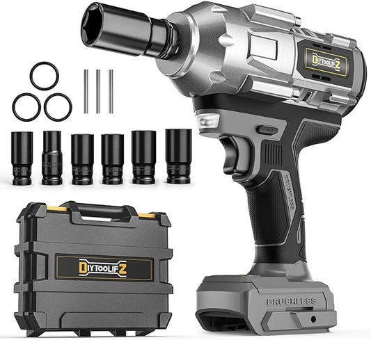 Cordless Impact Wrench 1/2 inch for Dewalt 20v Battery, 900FT-LBS(1200N.m) Brushless Electric Impact Gun for Car Home, High Torque Power Impact Driver with 6Pcs Sockets & Storage Case (No Battery)