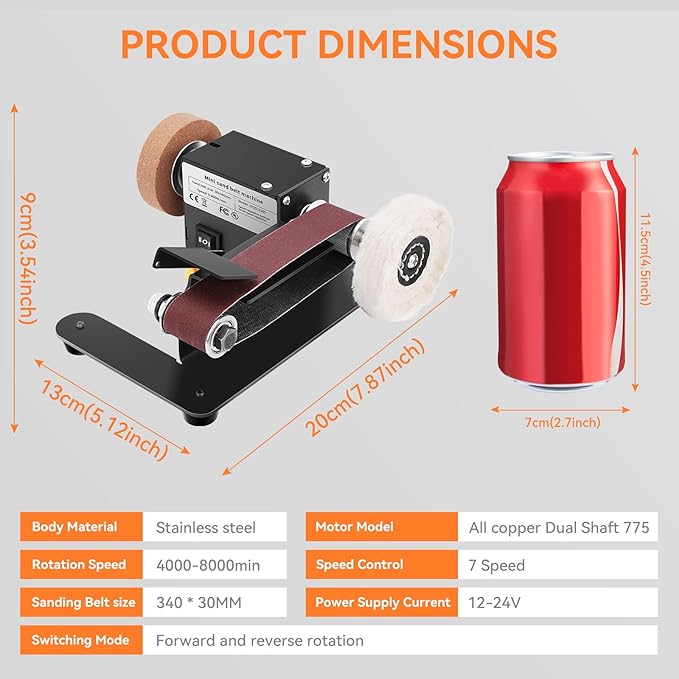 Mini Belt Sander,Small Electric Knife Sharpener with Clamp Screw,Stable Power Belt Sander with Angle Adjustment,7 Speed Mini Bench Belt Grinder for Knife Sharpening,Metal Working,Craft and DIY
