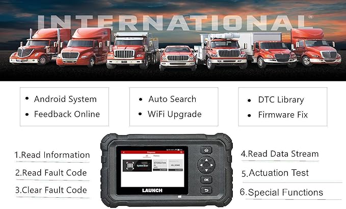 LAUNCH Scanner International Heavy Duty Truck Bus Diagnostic Scan Tool, Actuation Test,Coding,Special Functions, Full System Diagnosis, Lifetime Free Upgrade