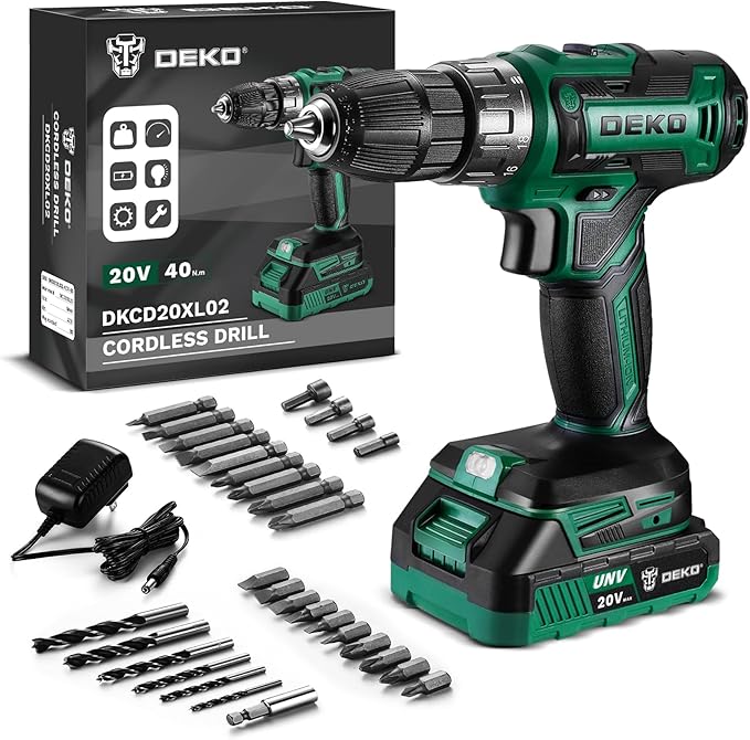 Power Drill Cordless: DEKO PRO Cordless Drill 20V Electric Power Drill Set Tool for Women Drills Cordless with Battery and Charger Drill Driver 20 Volt Drill Driver Kit Green