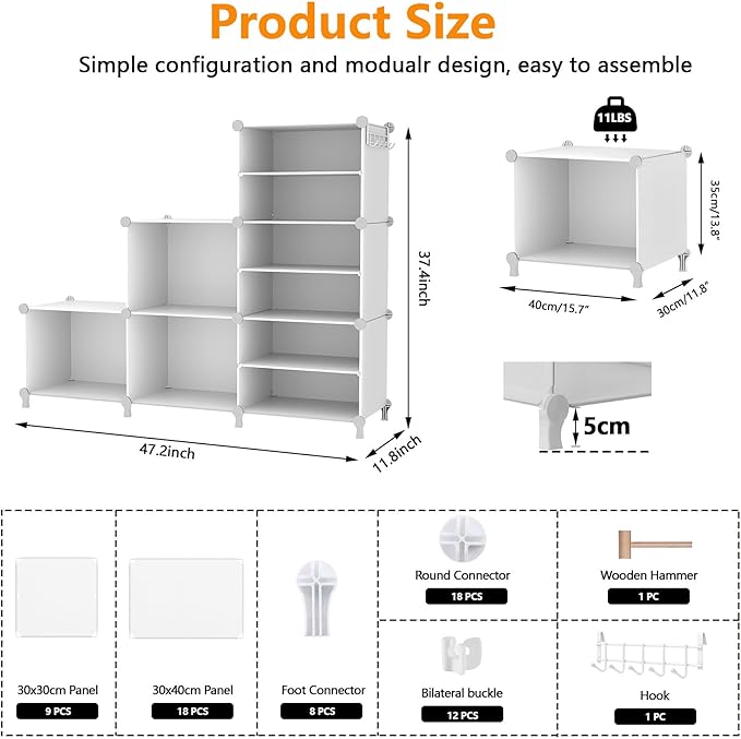 AWTATOS Closet Organizer 6 Cube Storage Shelves Portable Closet Clothes Organizers and Storage Stackable Cubby Shelving for Closet Bedroom Living Room Office White