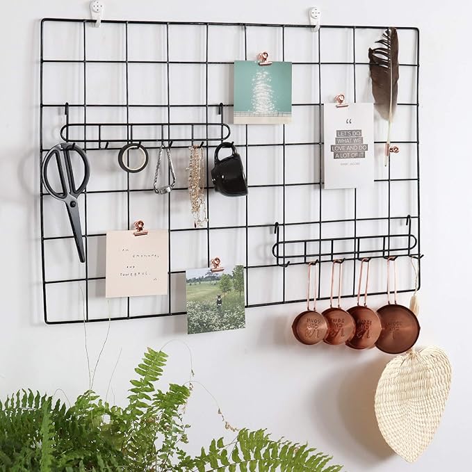 FRIADE Storage Hooks Rack, 2 Pack - Iron Wire Grid Hooks for Wall Mount Storage and Display, 10.7”x 2.8”x1.8 », Black