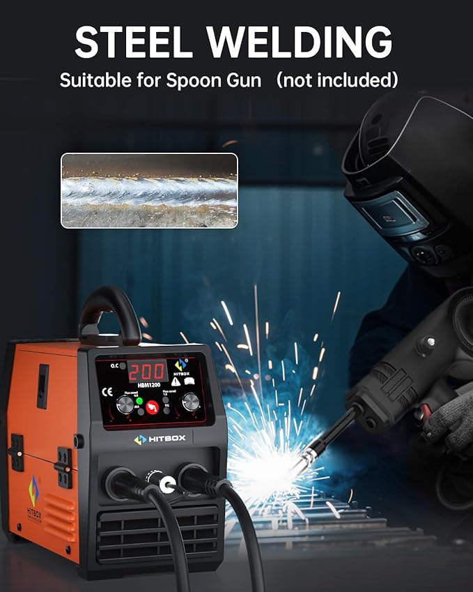 HITBOX 145A MIG Welder Gasless, 110V/220V Dual Voltage Flux Core Welder Flux MIG/Lift TIG/Stick 3 In 1 Synergy MIG Welding Machine With Torch Clamp and 0.8mm Flux Wire (HBM1200)