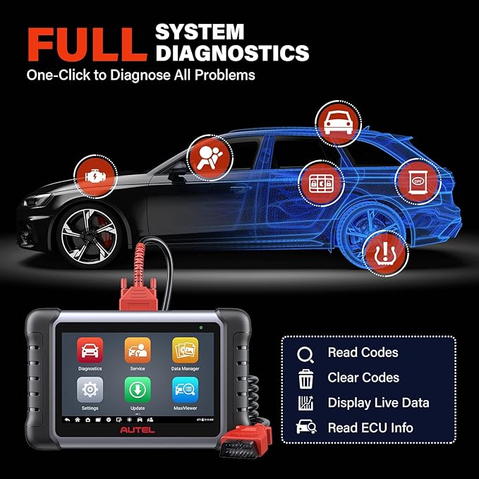 Autel Scaner MaxiCOM MK808S: 2024 Same as MX808S/MK808Z Bidirectional Scan Tool, Upgrade of MK808/MX808, 28+ Services, OE-Level All Systems Diagnostic Scanner, FCA AutoAuth Work with MV105/MV108