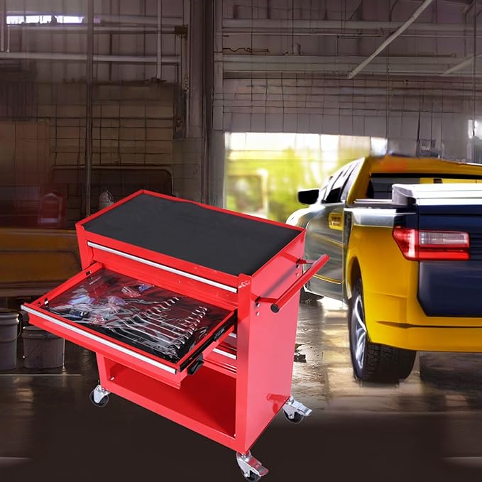 Rolling Tool Chest Metal Tool Box with Wheels Tool Cabinet Portable Tool Box with Wheels 4 Drawers Tool Cabinet with Tool Sets for Garage& storehouse, Bright Red