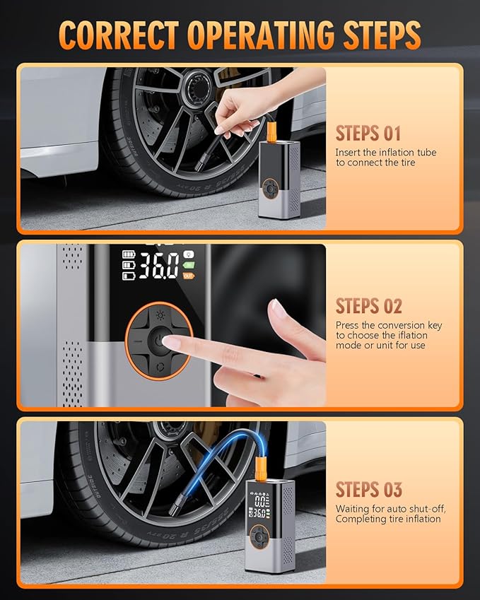 Tire Inflator Portable Air Compressor, 2X Faster Portable Air Compressor with 25000mAh Battery, 150PSI Cordless Air Pump for Car, Motorcycle, Bicycle and More