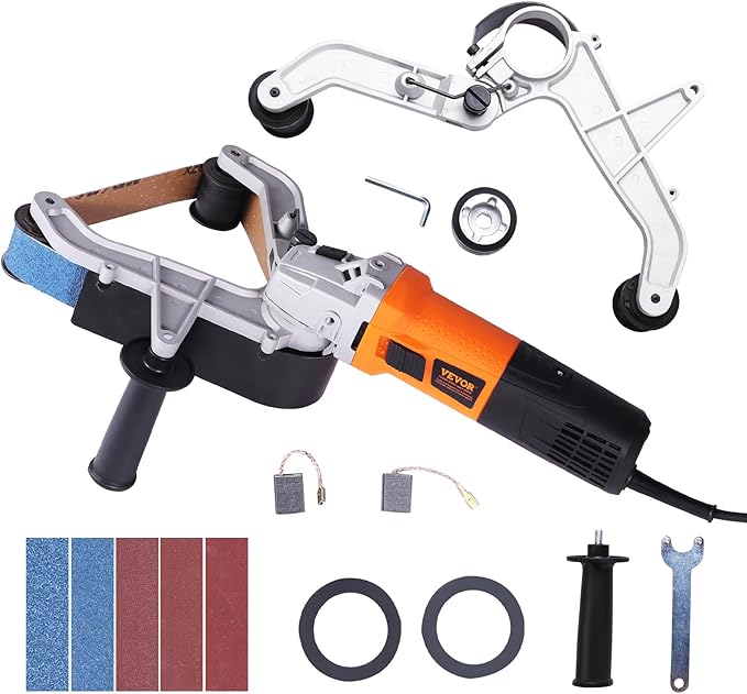 VEVOR Pipe Tube Polisher Sander, 1000W Pipe Belt Sander with 6 Variable Speeds 1100-3200rpm, Professional Belt Sander Grinding Machine with 100PCS Sanding Belts for Burnishing Finishing Rust Removal