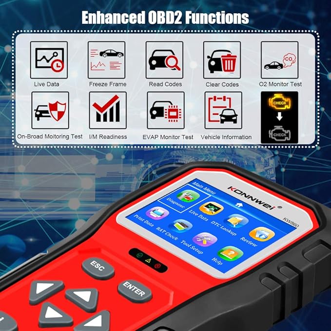 KONNWEI KW860 OBD2 Scanner Car Code Reader Diagnostic Scan Tool with Enhanced Live Data Stream and Upgraded Graphing Battery Status Check Function