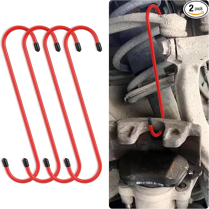 2PCS Brake Caliper Hangers,Brake Caliper Tool/Brake Caliper Compression Tool for Changing Brake Pads,Braking,Universal Automotive Tools Brake Caliper Hooks with Rubber Caps (2, Red)