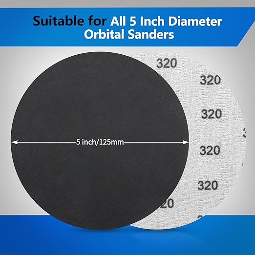 320 Grit 5 Inch Sanding Discs, VIBRATITE 70 Pieces Hook and Loop Wet Dry Sandpaper Round Sand Paper Pads for Orbital Sander Grinding Polishing Finishing