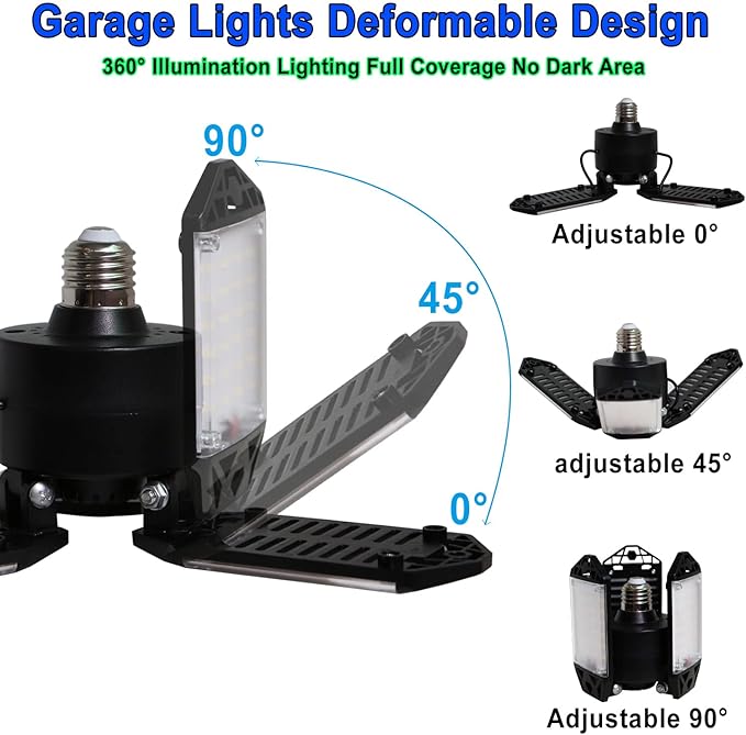 LED Garage Light, 80W 8000 Lumen Ceiling Lights with 3 Adjustable Panels, 6500K Daylight Light Bulb Fixture LED Lights for Garage, Workshop (80W 4Pack)