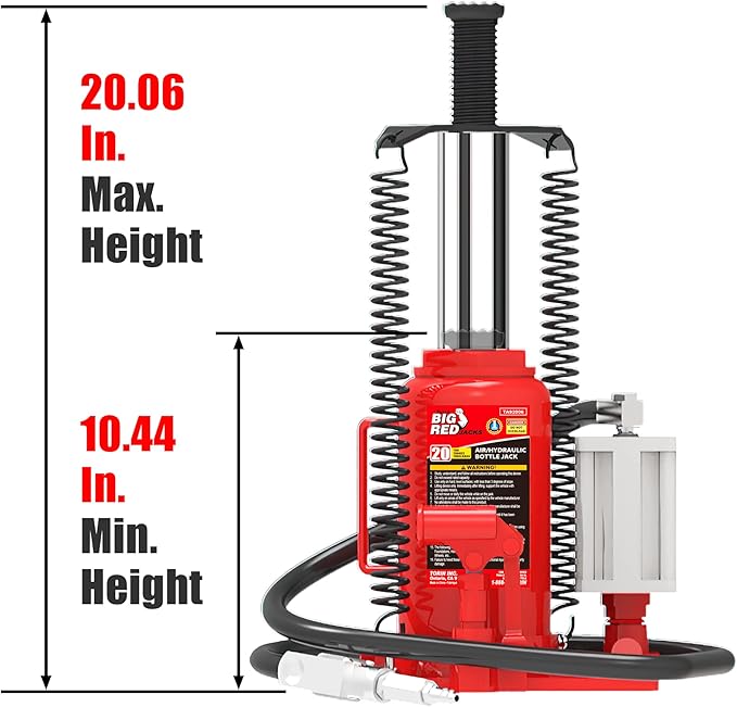 BIG RED 20 Ton Hydraulic Aluminum Alloy Pump/Pneumatic Quick Lift Welded Car Bottle Jack, Longer Lifespan, Ideal for Car, Pickup, Truck, SUV, Industrial Engineering