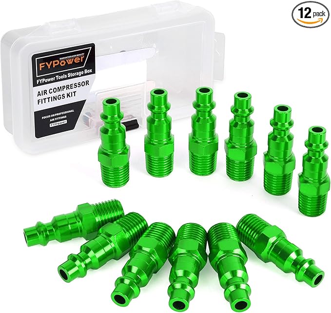 Air Hose Fittings, 12 Pieces I/M Industrial Type Air Plugs with 1/4" NPT Male Threads, Green