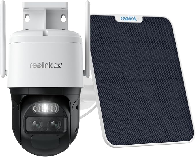 REOLINK Dual Lens Cellular Security Camera, 4G LTE Auto Tracking No WiFi Solar Powered Outdoor Camera, 6X Hybrid Zoom, 4K Color Night Vision, Motion Alert, Playback, TrackMix LTE + Solar Panel